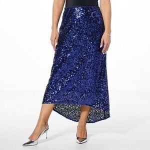C Wonder by Christian Siriano Blue Hi-low Sequin Skirt